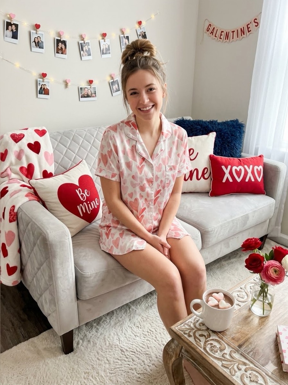 Rare Muslin Pajamas Heart Print Satin Button Up Sleepshirt Nightgown size M GUC